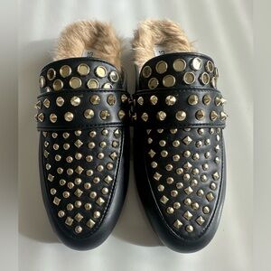 Steve Madden Black and Gold Studded Slippers women 5.5